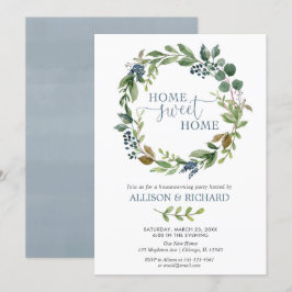 Convites Housewarming rústico da grinalda floral azul verde