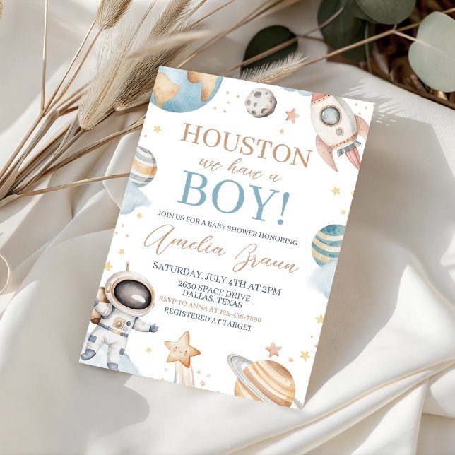 Convites Houston Temos um Bebê Espaço Chuvinha de Bebê (Criador carregado)