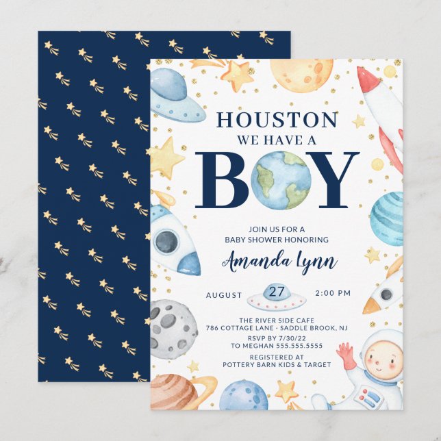 Convites Houston Temos Um Chá de fraldas Exterior Para Rapa (Frente/Verso)