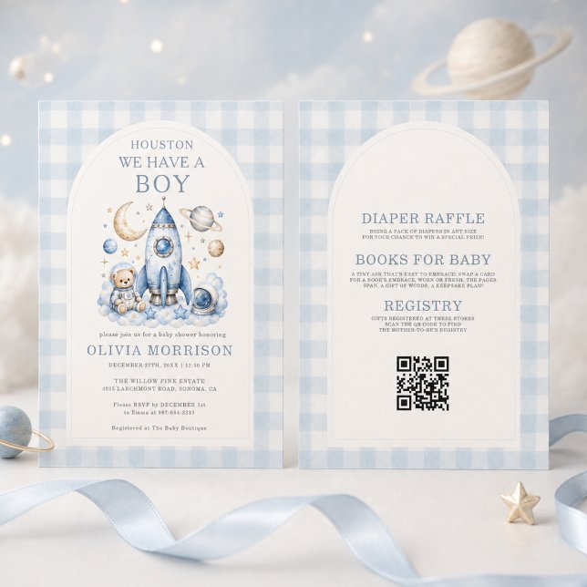 Convites Houston Temos um Menino QR Code Chás de Bebê (Criador carregado)