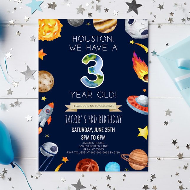 Convites Houston Temos Uma Festa De aniversário de 3 anos D (Criador carregado)