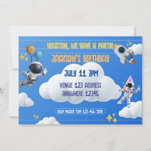 Convites Houston Temos uma Festa de Aniversário Espacial 3D