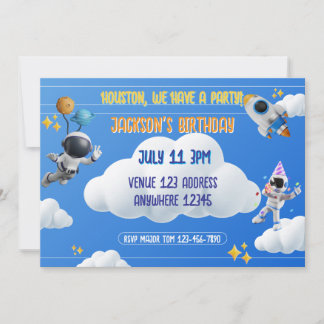 Convites Houston Temos uma Festa de Aniversário Espacial 3D