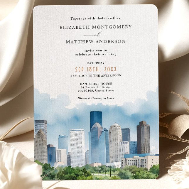 Convites HOUSTON Texas USA City Skyline Wedding (Criador carregado)