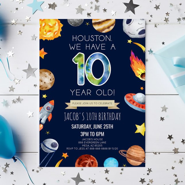 Convites Houston We Have A 10 Year Old 10th Birthday Party (Criador carregado)