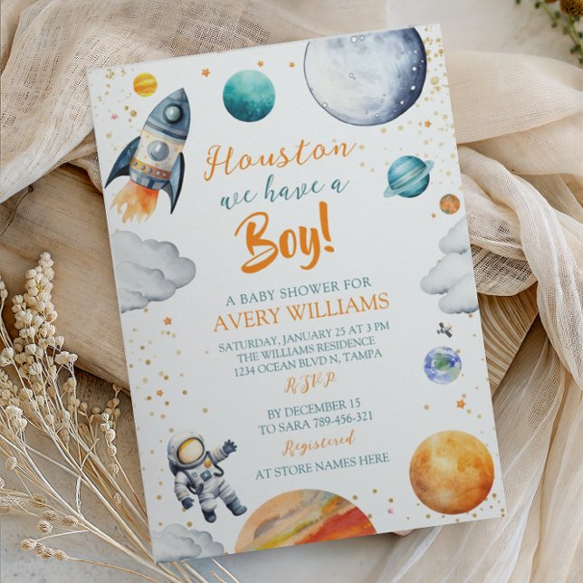 Convites Houston We Have a Boy Space Baby Shower (Criador carregado)