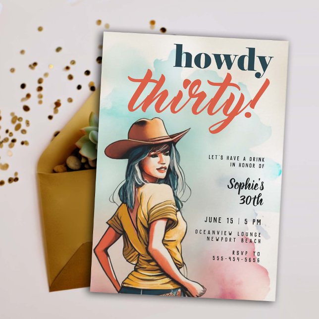 Convites Howdy 30 Country Western Chic aniversário de 30 an (30 birthday invitation for women howdy thirty country western rustic theme elegant fun chic)
