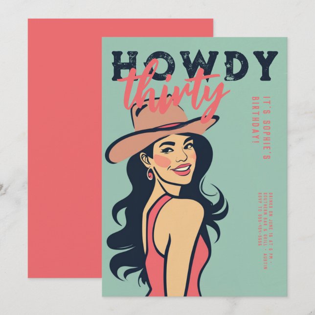 Convites Howdy 30 Western Retro Pink Poster (Frente/Verso)