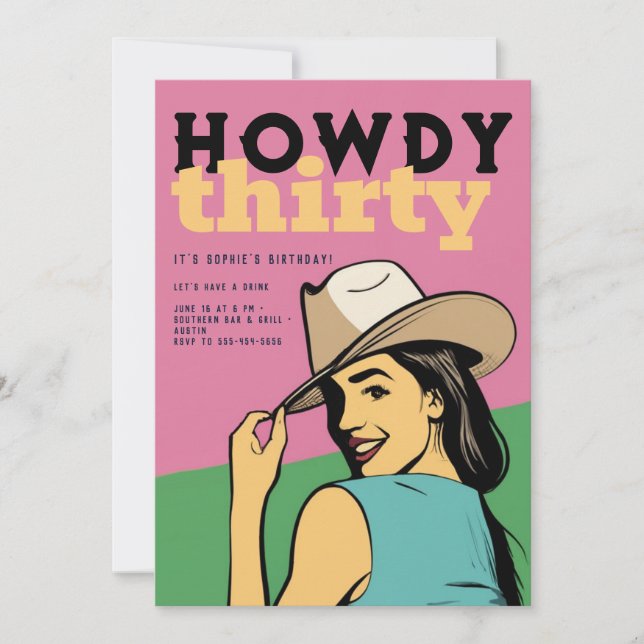 Convites Howdy 30 Western Retro Rosa aniversário de 30 anos (Frente)