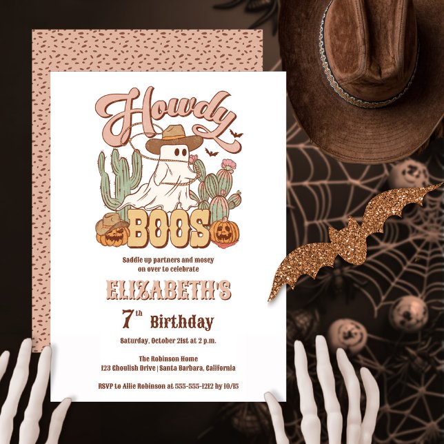 Convites Howdy Boos Ghost Halloween Festa de aniversário ("Howdy Boos" Halloween western-themed girl's birthday party design)
