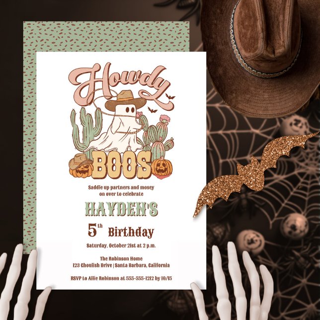Convites Howdy Boos Ghost Halloween Festa de aniversário ("Howdy Boos" Halloween western-themed gender-neutral birthday party design)