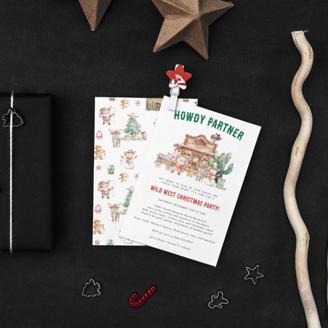 Convites Howdy Christmas | Festa de Férias Ocidentais Diver (Criador carregado)