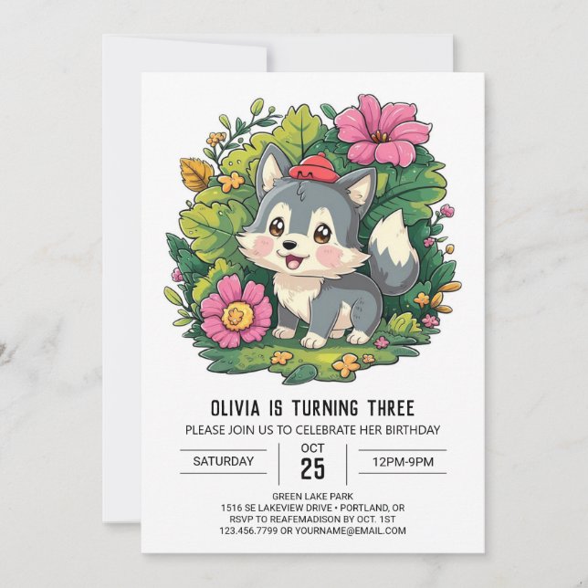 Convites Howling Magical Digital Wolf Birthday (Frente)