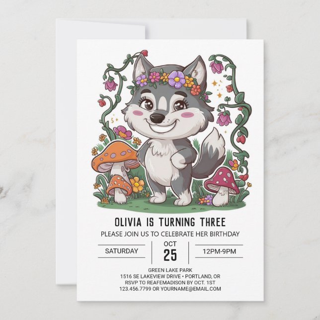 Convites Howling Whimsical Digital Wolf Birthday (Frente)