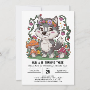 Convites Howling Whimsical Digital Wolf Birthday