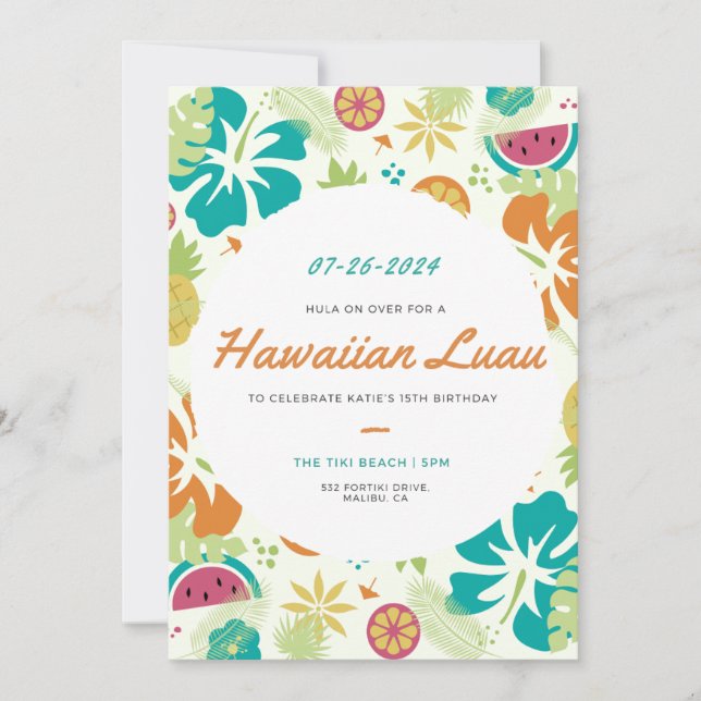Convites Hula Birthday Invite (Frente)