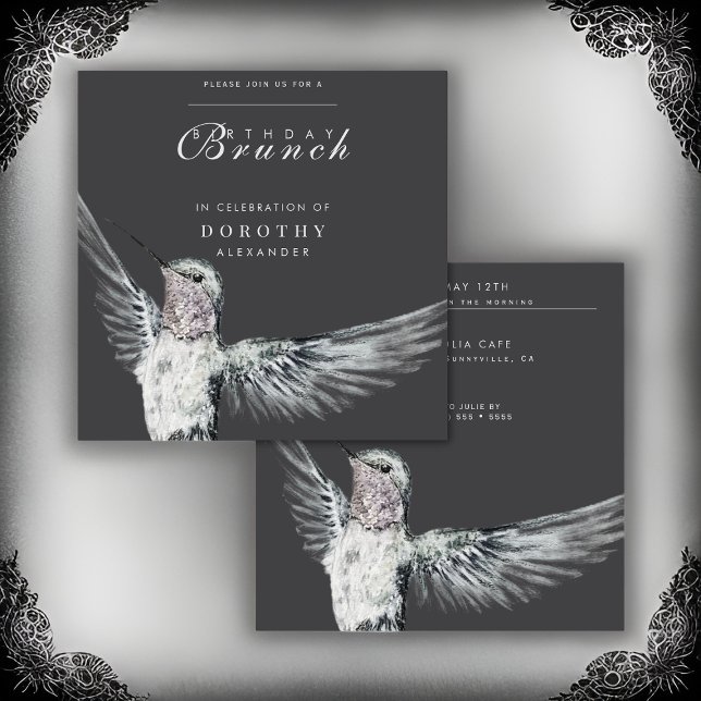 Convites Hummingbird Black and White ANY Birthday Brunch (Criador carregado)