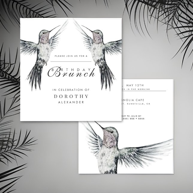 Convites Hummingbird Black and White ANY Birthday Brunch (Criador carregado)