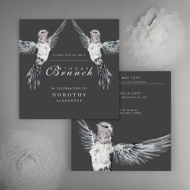 Convites Hummingbird Black and White ANY Birthday Brunch (Criador carregado)