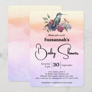 Convites Hummingbird e Flores no Chá de fraldas de Aquarela