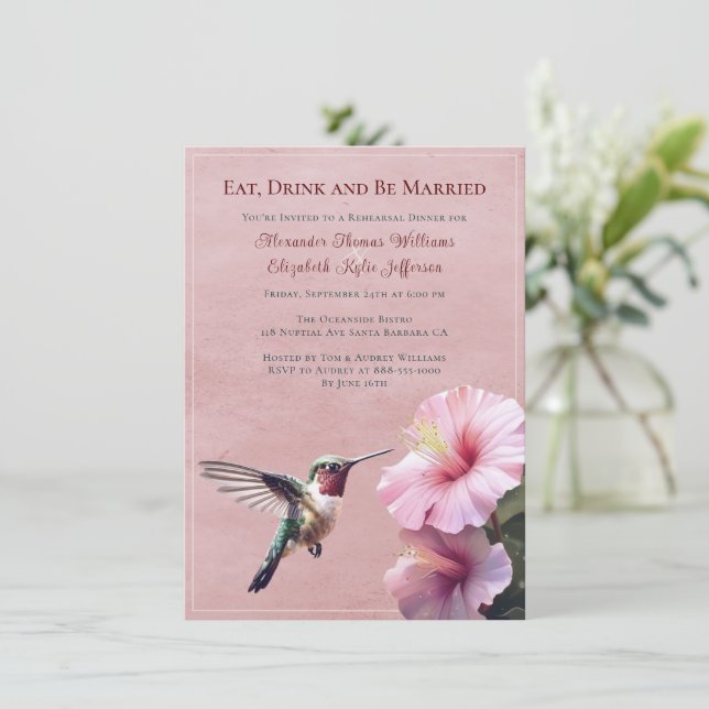 Convites Hummingbird e Hibiscus | Janto de ensaio rosa (Em pé/Frente)