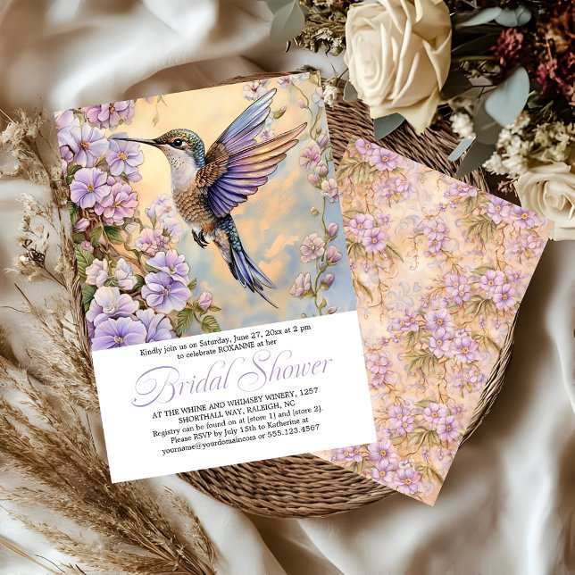 Convites Hummingbird Lavender Flowers Bridal Shower | (Criador carregado)