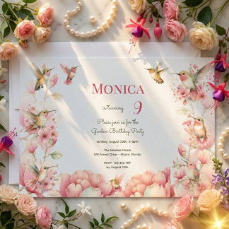Convites Hummingbirds and Flowery garden birthday party