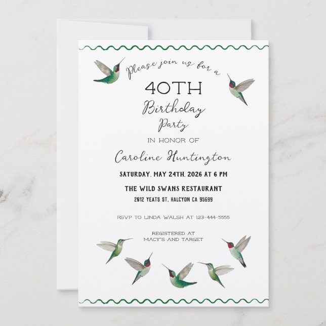 Convites Hummingbirds Birthday Invitation (Frente)