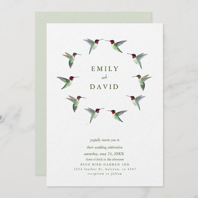 Convites Hummingbirds Wedding Invitation (Frente/Verso)