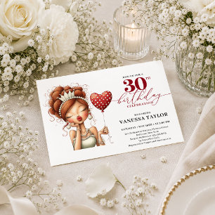 Convites Humor Chic Mulher Aniversário de 30 anos Vermelho 