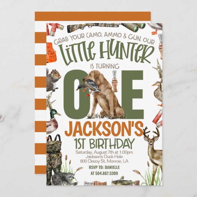 Convites Hunter First Birthday (Frente/Verso)