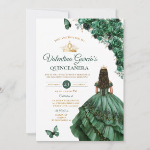Convites Hunter Green Dress Quinceañera 15 Anos Floral Dour