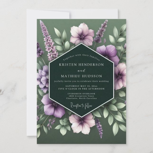 Convites Hunter Lavender Bloom Wedding (Frente)