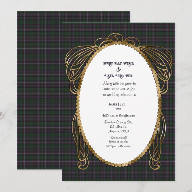 Convites Hunter Modern Original Scottish Tartan Wedding (Frente/Verso)