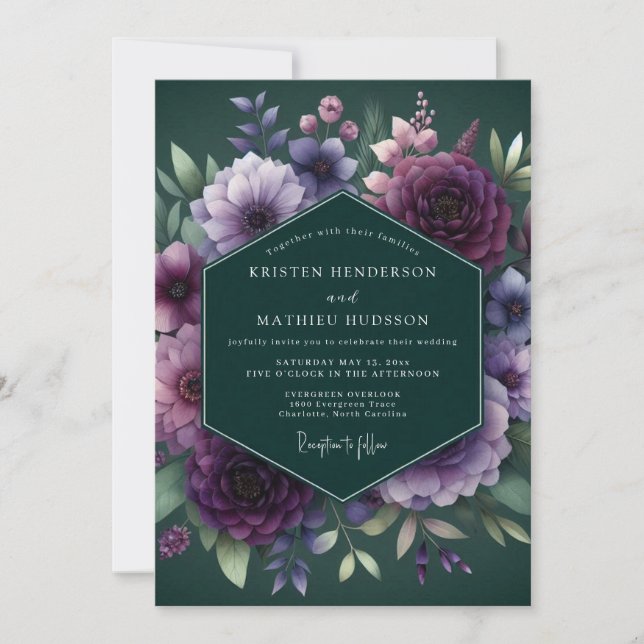Convites Hunter Plum Floral Wedding (Frente)