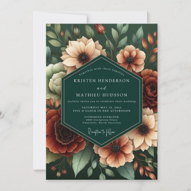 Convites Hunter Rust Moody Bloom Wedding (Frente)