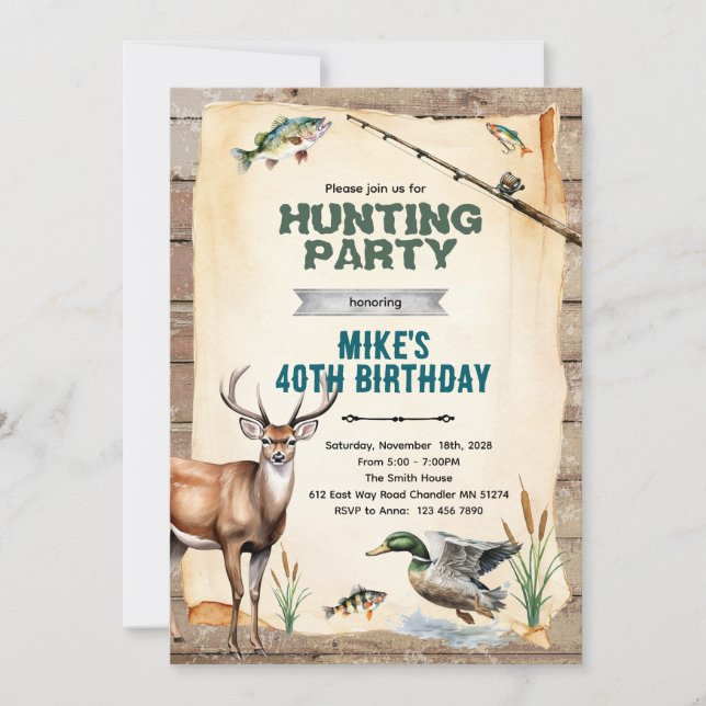 Convites Hunting and Fishing Birthday Invitation (Frente)