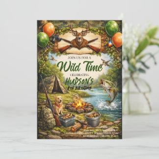 Convites Hunting and Fishing Camo Boy birthday Invitation