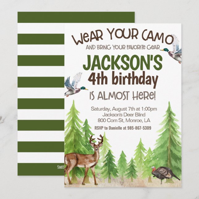 Convites Hunting Birthday Invitation ANY AGE (Frente/Verso)