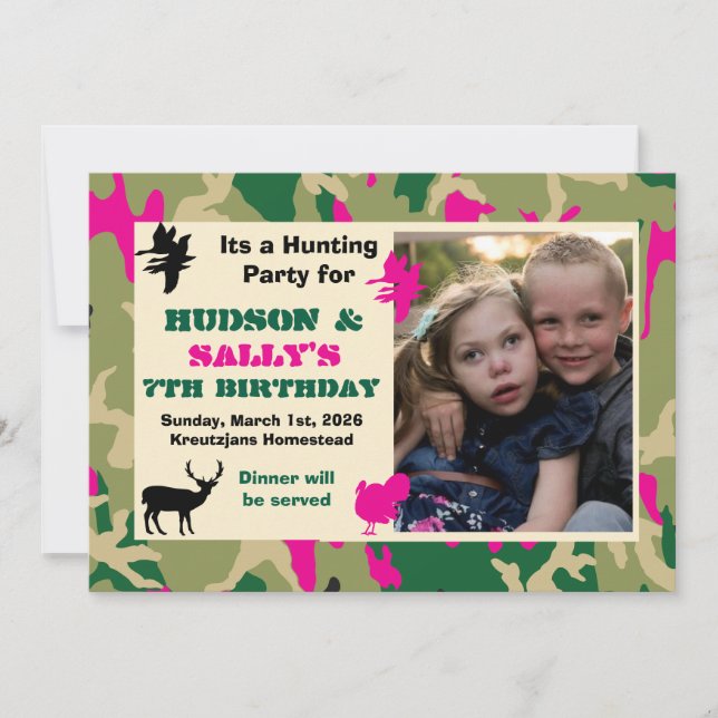 Convites Hunting Birthday invitation, for boy an girl Invit (Frente)