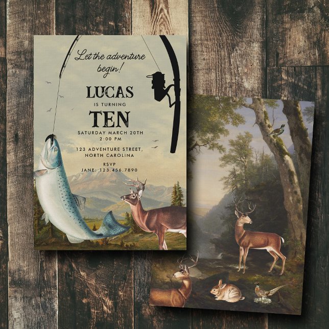 Convites Hunting Fishing Adventure Begins Kids Birthday (Hunting Fishing Adventure Begins Kids Birthday Invitation)
