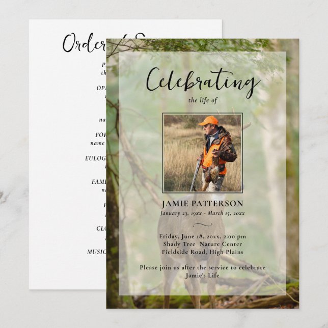 Convites Hunting Hunter Outdoorsman Photo Funeral Program  (Frente/Verso)
