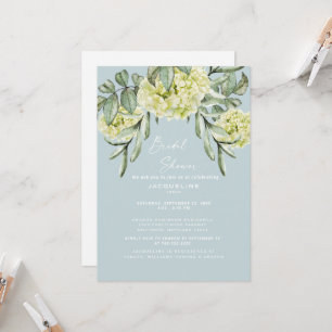 Convites Hydrangea Azul Desbotado Chá de Noiva Elegante