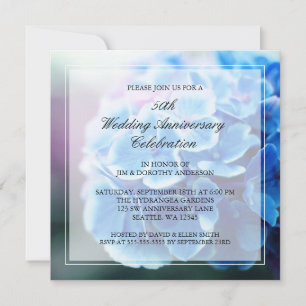 Convites Hydrangea Azul Roxa 50º Aniversário de Casamento
