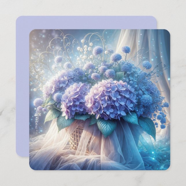 Convites Hydrangea Basket Para Renovação De Vow De Casament (Frente/Verso)