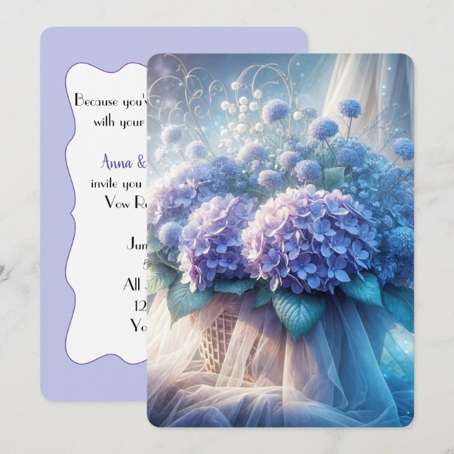 Convites Hydrangea Basket Para Renovação De Vow De Casament (Frente/Verso)