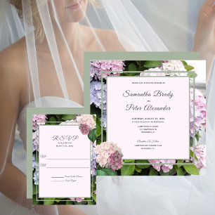 Convites Hydrangea Blossomas, Rosa, Verde, Casamento