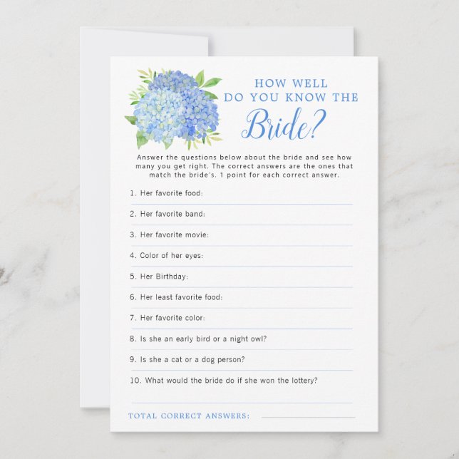 Convites Hydrangea Blue Floral Chá de panela Game (Frente)