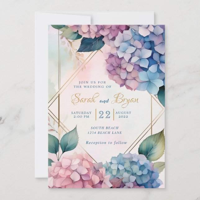Convites Hydrangea Blue Floral Invitation (Frente)