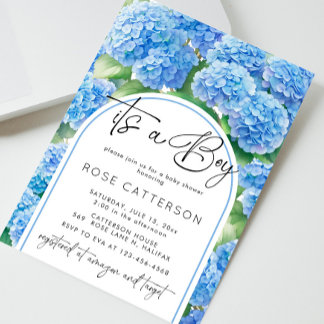 Convites Hydrangea Blue Flowers É um Chá de fraldas